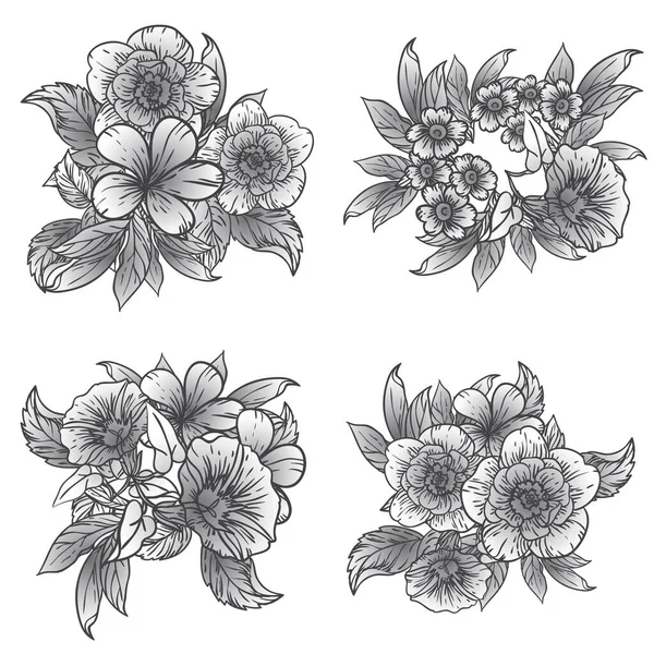 白と黒の花のベクトルパターン テキスタイルやスクラップブックのデザイン — ストックベクタ