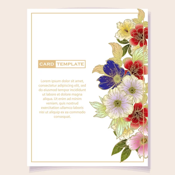 カラフルな花でベクトルカードのテンプレートパターン 招待カードのデザイン — ストックベクタ