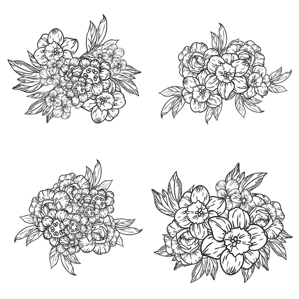 Patrón Vectorial Con Flores Blanco Negro Diseño Para Textiles Álbumes — Vector de stock