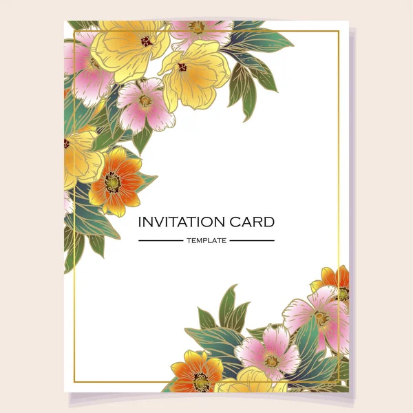 Vector Card Template Pattern Colorful Flowers Design Invitation Card — Stock Vector