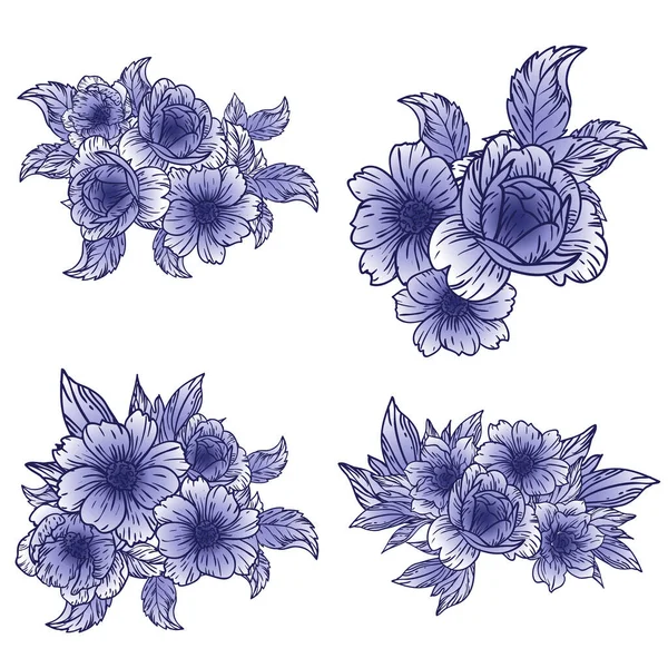 Patrón Vectorial Con Flores Azules Negras Blancas Diseño Para Textiles — Archivo Imágenes Vectoriales