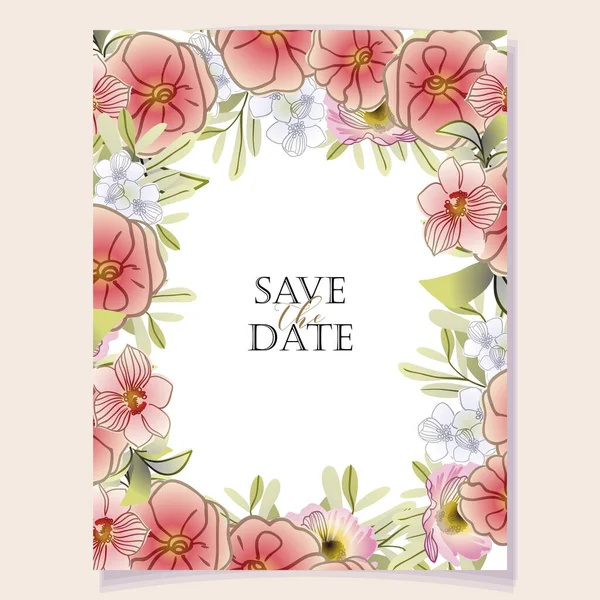 Vector Card Template Pattern Colorful Flowers Design Invitation Card — Stock Vector
