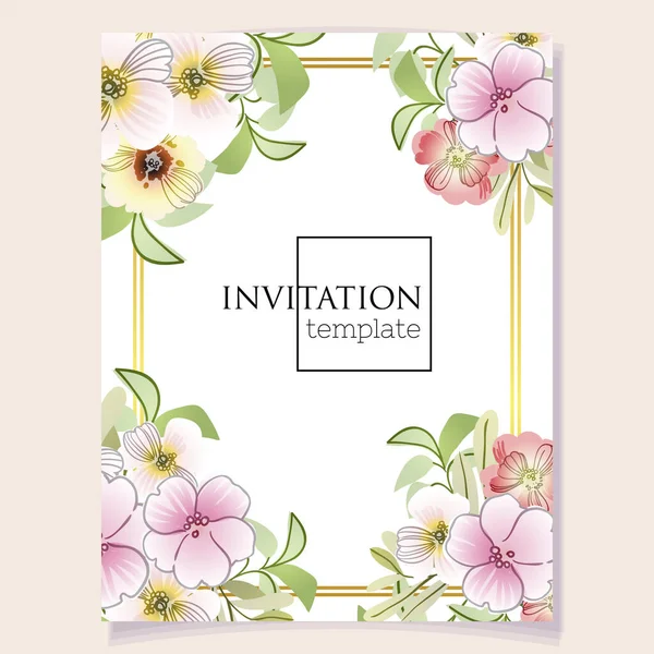 Modello Modello Carta Vettoriale Con Fiori Colorati Design Biglietto Invito — Vettoriale Stock