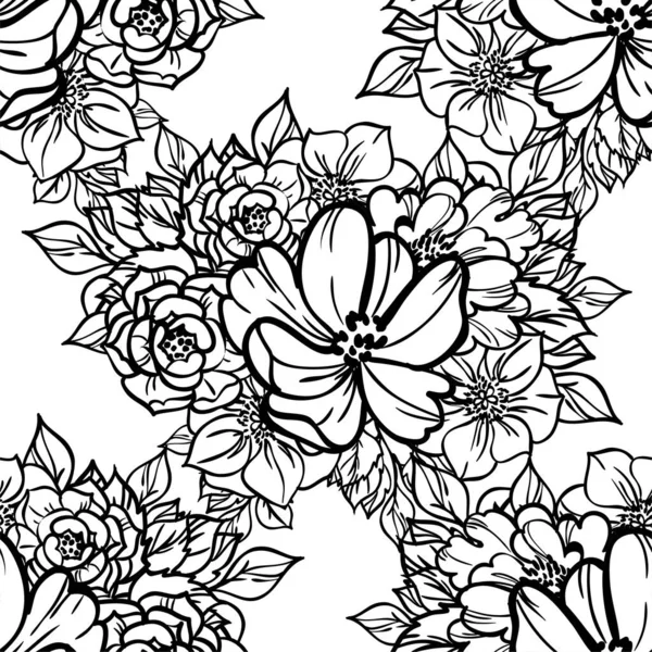 Vector Seamless Pattern Black White Flowers Design Textile Scrapbook — Stock Vector