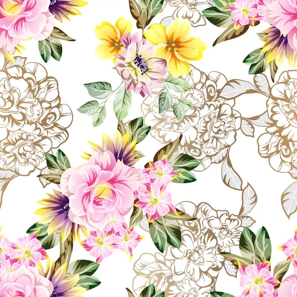 Motif Vectoriel Sans Couture Avec Des Fleurs Colorées Design Pour — Image vectorielle