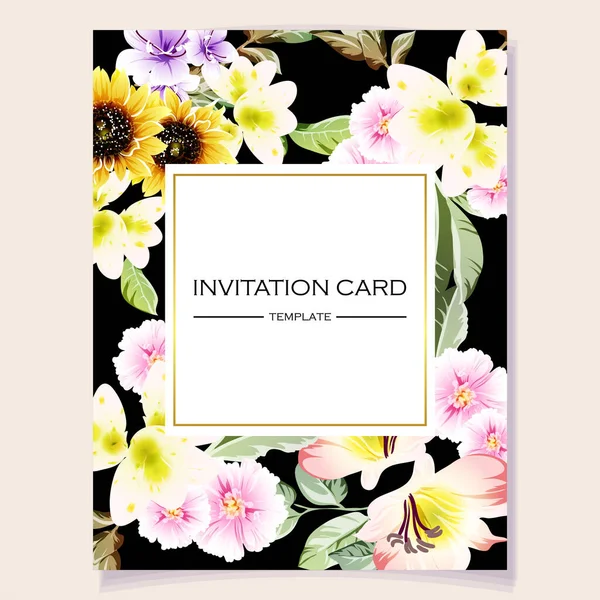 Vector Card Template Pattern Colorful Flowers Design Invitation Card — Stock Vector