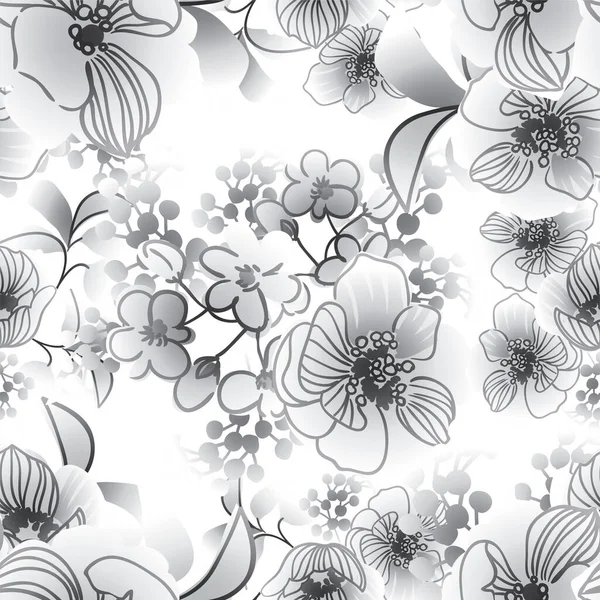 有黑白花朵的矢量无缝图案 纺织品和剪贴簿的设计 — 图库矢量图片