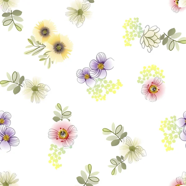 Wektor Bezszwowy Wzór Kolorowymi Kwiatami Projekt Dla Tekstyliów Albumów — Wektor stockowy