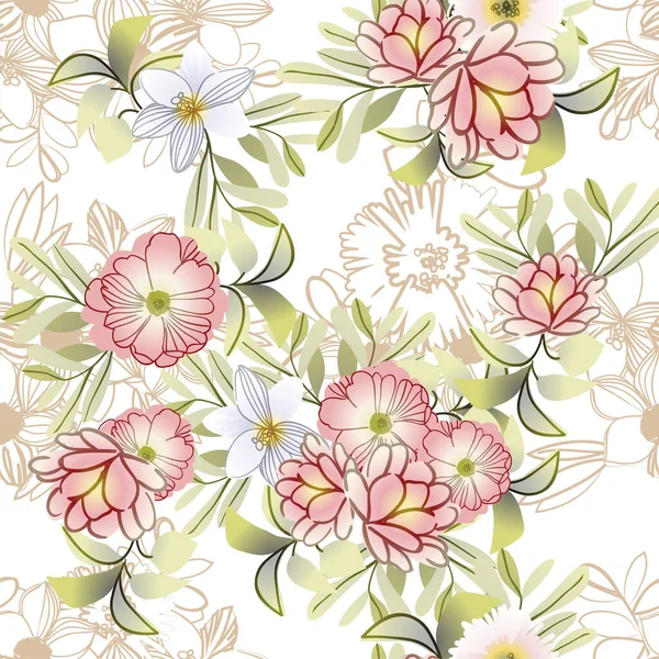 Vector Patrón Sin Costuras Con Flores Colores Diseño Para Textiles — Archivo Imágenes Vectoriales