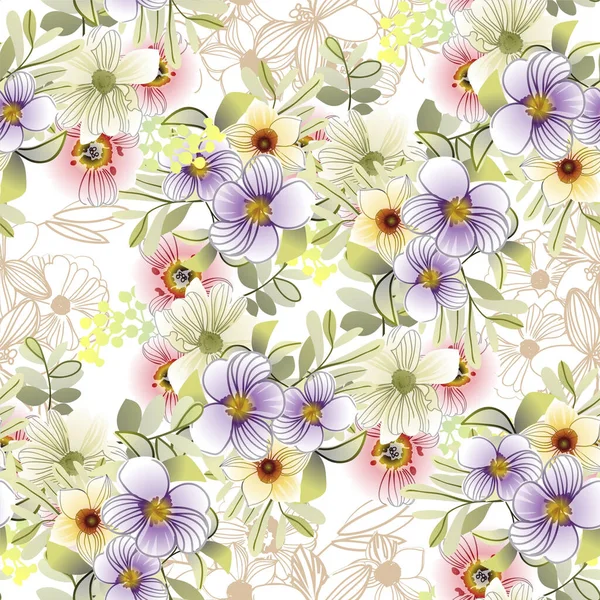 Vektorový Bezešvý Vzor Barevnými Květy Design Pro Textil Album Výstřižků — Stockový vektor