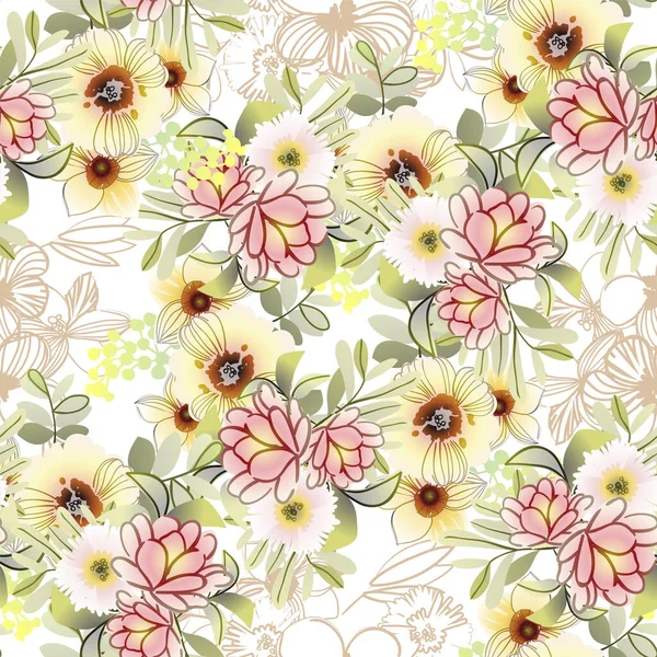 Vector Seamless Pattern Colorful Flowers Design Textile Scrapbook — Stock Vector