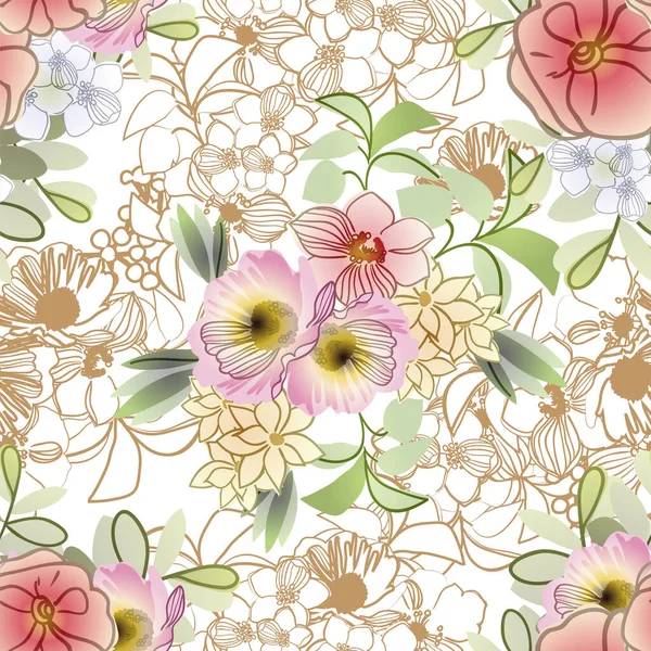 Motif Vectoriel Sans Couture Avec Des Fleurs Colorées Design Pour — Image vectorielle