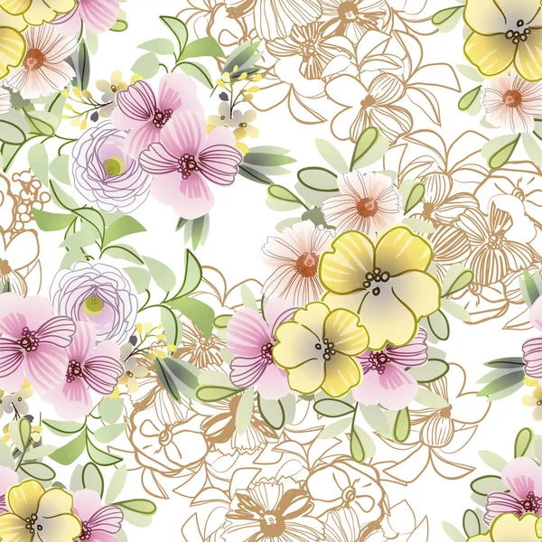 Motif Vectoriel Sans Couture Avec Des Fleurs Colorées Design Pour — Image vectorielle