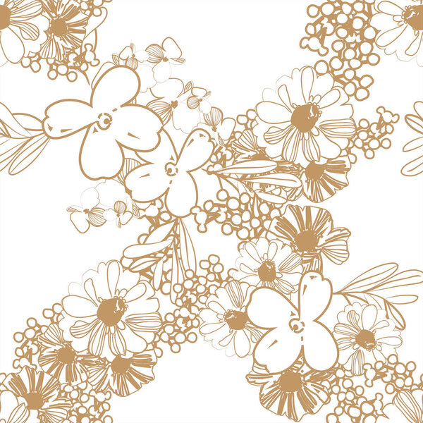 vector seamless pattern with brown linear flowers. design for textile and scrapbook