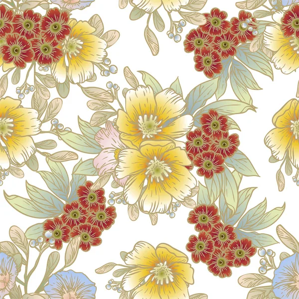 カラフルな花でベクトルシームレスパターン テキスタイルやスクラップブックのデザイン — ストックベクタ