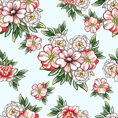 Renkli çiçeklerle kusursuz bir desen. Tekstil ve albüm tasarımı