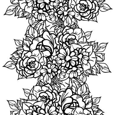 Siyah ve beyaz renkli çiçeklerle kusursuz bir desen. Tekstil ve albüm tasarımı