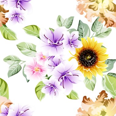 Renkli çiçeklerle kusursuz bir desen. Tekstil ve albüm tasarımı