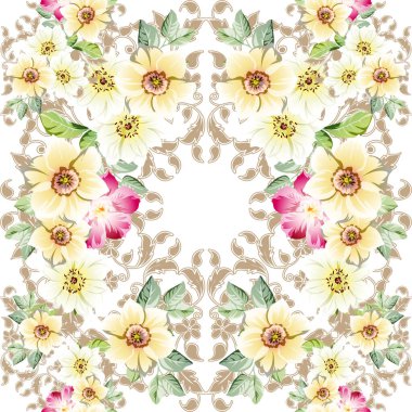 Renkli çiçeklerle kusursuz bir desen. Tekstil ve albüm tasarımı