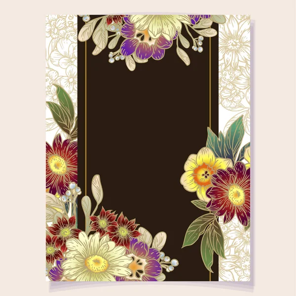 Vector Card Template Pattern Vintage Flowers Design Invitation Card Copyspace — Stock Vector