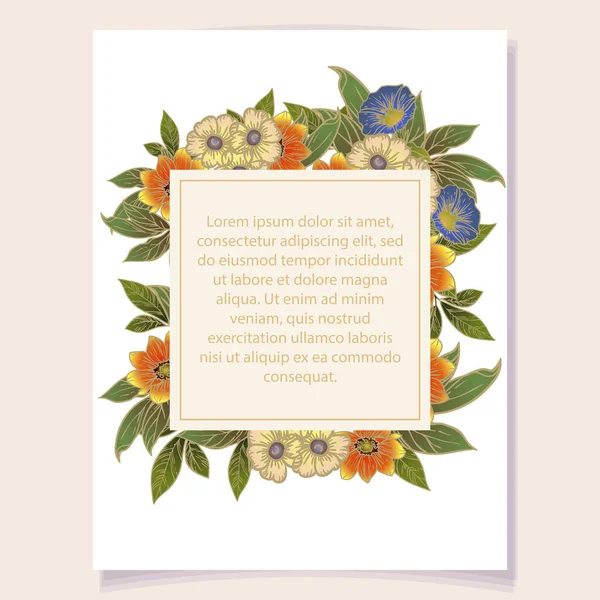 Vector Card Template Pattern Vintage Flowers Design Invitation Card — Stock Vector