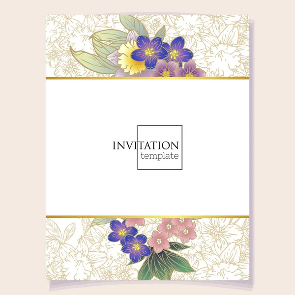 Vector Card Template Pattern Vintage Flowers Design Invitation Card — Stock Vector