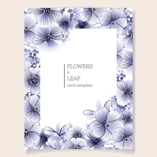 Vektorkarte Vorlage Muster Mit Dunkelblauen Blumen Design Für Einladungskarte — Stockvektor