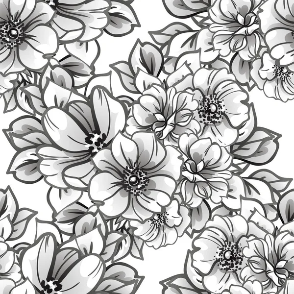 Vektorové Bezešvé Vzor Černou Bílou Vinobraní Květin Design Pro Textil — Stockový vektor