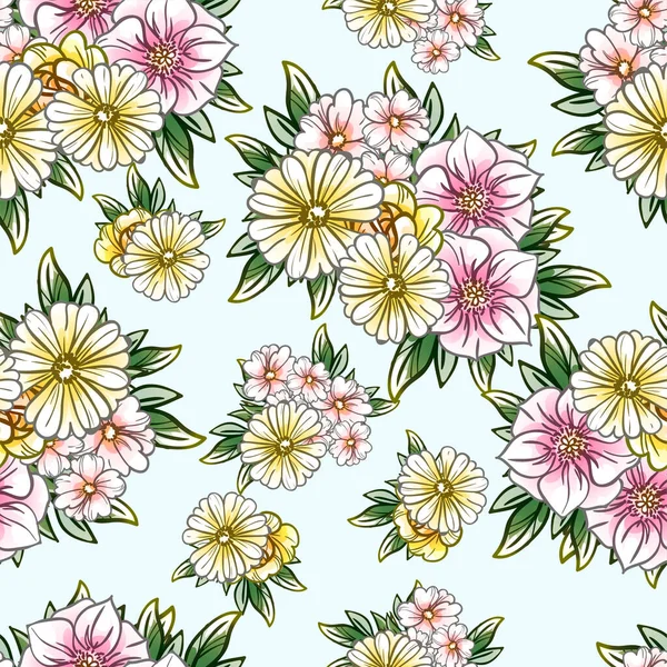 Renkli Çiçeklerle Kusursuz Bir Desen Tekstil Albüm Tasarımı — Stok Vektör