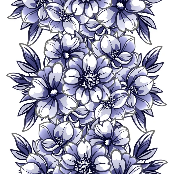 Vector Seamless Pattern Blue Black White Flowers Design Textile Scrapbook — Stock Vector