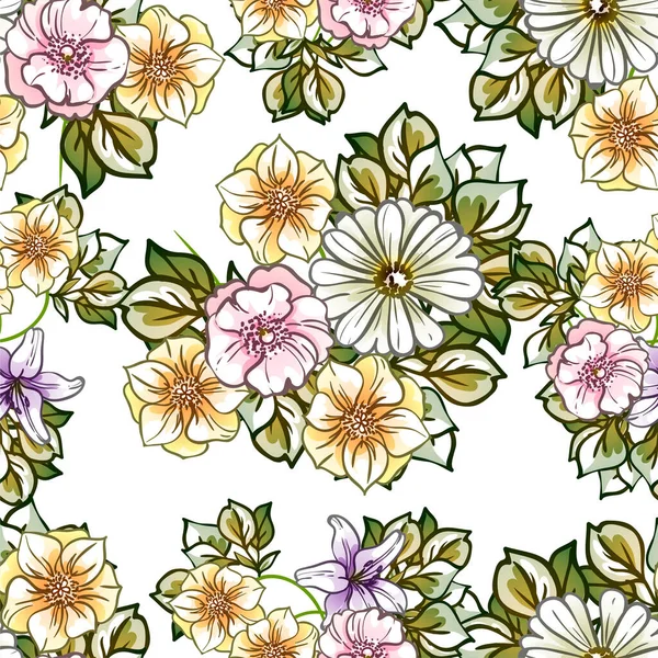 Vector Patrón Sin Costuras Con Flores Colores Diseño Para Textiles — Archivo Imágenes Vectoriales