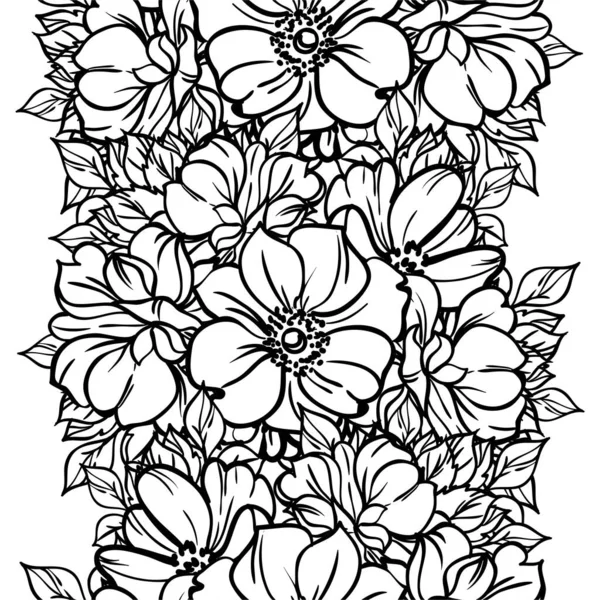 Siyah Beyaz Renkli Çiçeklerle Kusursuz Bir Desen Tekstil Albüm Tasarımı — Stok Vektör
