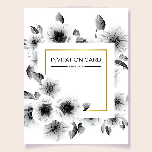 Modèle Carte Vectorielle Avec Des Fleurs Monochromes Design Pour Carte — Image vectorielle