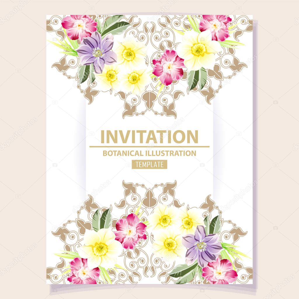 vector card template pattern with vintage flowers. design for invitation card