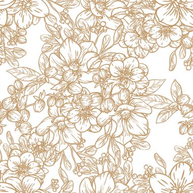 Kahverengi doğrusal çiçekli vektörsüz desen. Tekstil ve albüm tasarımı