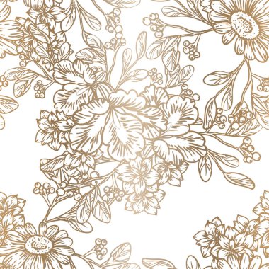 Kahverengi doğrusal çiçekli vektörsüz desen. Tekstil ve albüm tasarımı