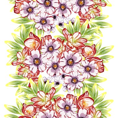 Rengarenk çiçekleri olan kusursuz vektör deseni. Tekstil ve albüm tasarımı