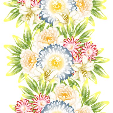 Rengarenk çiçekleri olan kusursuz vektör deseni. Tekstil ve albüm tasarımı