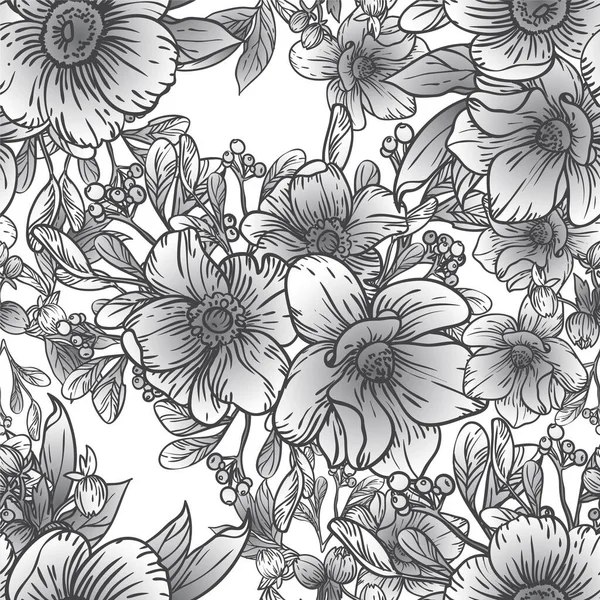 Vektorové Bezešvé Vzor Černou Bílou Vinobraní Květin Design Pro Textil — Stockový vektor