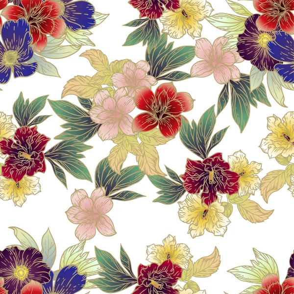 Motif Vectoriel Sans Couture Avec Des Fleurs Colorées Vintage Design — Image vectorielle