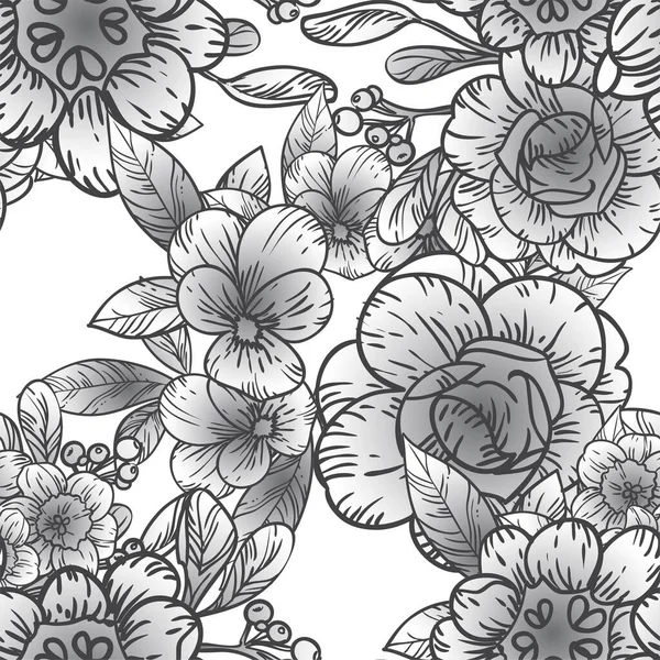 Vector Seamless Pattern Black White Vintage Flowers Design Textile Scrapbook — Stock Vector