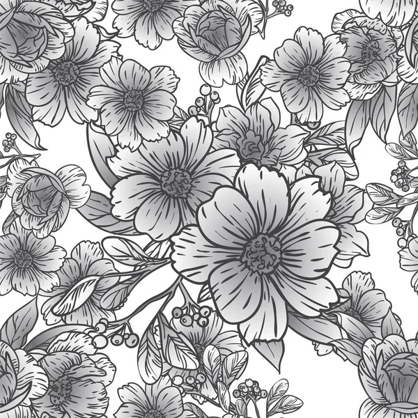 Vector Seamless Pattern Black White Vintage Flowers Design Textile Scrapbook — Stock Vector