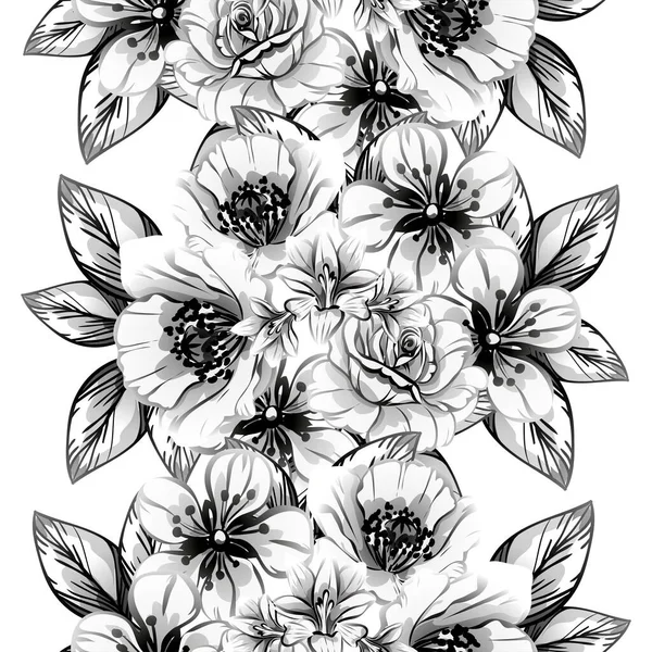 Siyah Beyaz Renkli Çiçeklerle Kusursuz Bir Desen Tekstil Albüm Tasarımı — Stok Vektör