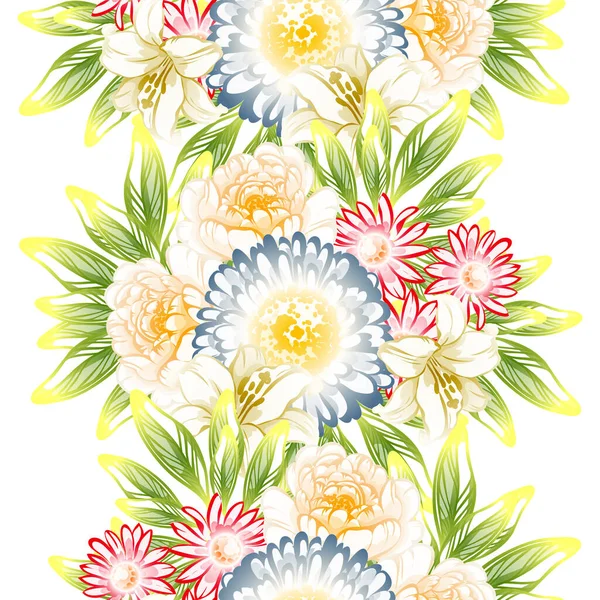 Vektor Sömlöst Mönster Med Vintage Färgglada Blommor Design För Textil — Stock vektor