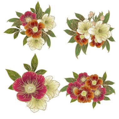 Çiçekler hazır. Çiçek elementlerinin toplanması. Vektör illüstrasyonu 