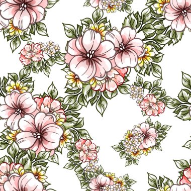 Çiçekli, vektör arkaplanlı, soyut zarafet kusursuz desen