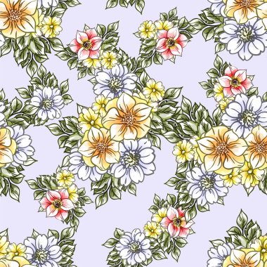 Çiçekli, vektör arkaplanlı, soyut zarafet kusursuz desen