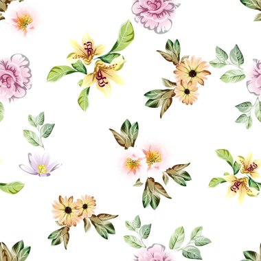 Çiçekli, vektör arkaplanlı, soyut zarafet kusursuz desen