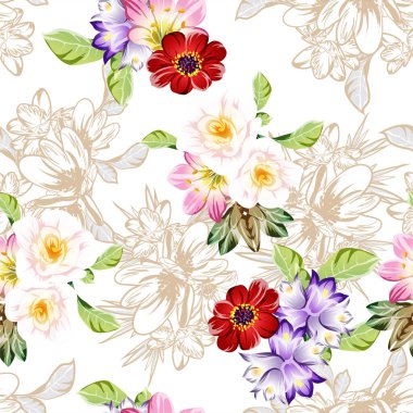 Çiçekli, vektör arkaplanlı, soyut zarafet kusursuz desen