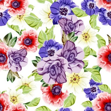 Çiçekli, vektör arkaplanlı, soyut zarafet kusursuz desen